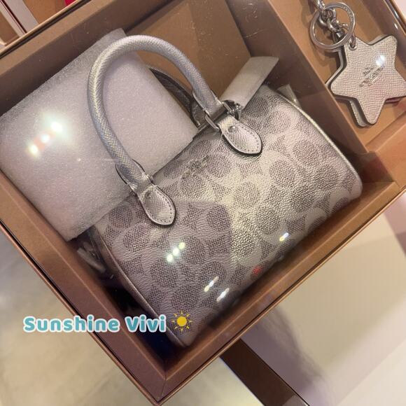 NWT Coach Boxed Mini Rowan Crossbody Bag And Mirror Bag Charm Set CX186 Silver - Picture 3 of 11